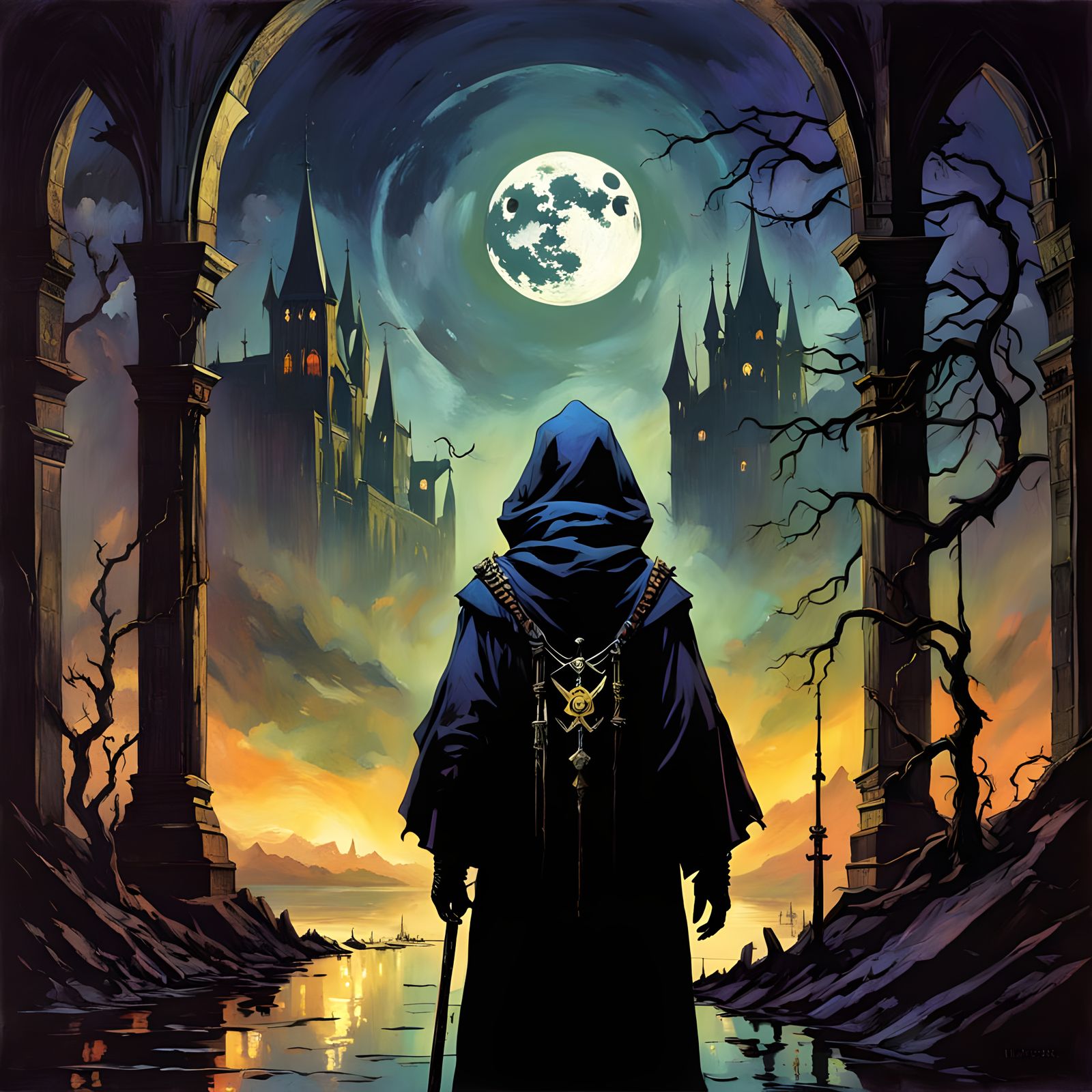 Gothic Folk Art in a Dystopian Twilight Moonscape