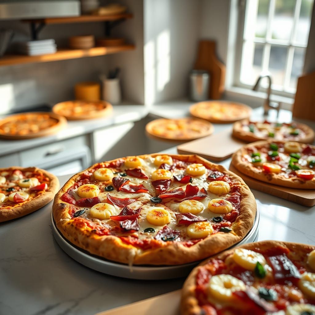 Delectable Hawaiian Pizza in a Modern Kitchen