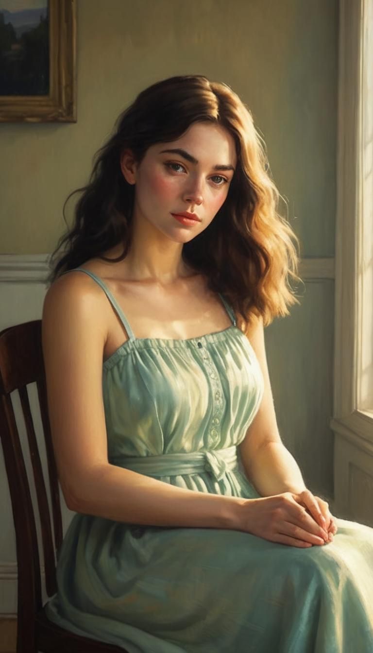Dreamy Woman in French Dress: Oil Painting Portrait