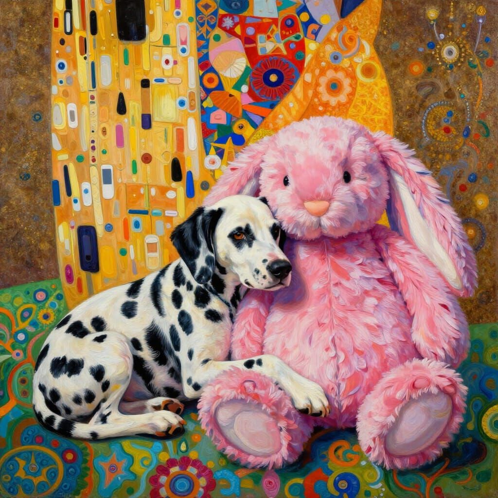 Dalmatian Dog With Giant Pink Rabbit Plushie Acrylic Art