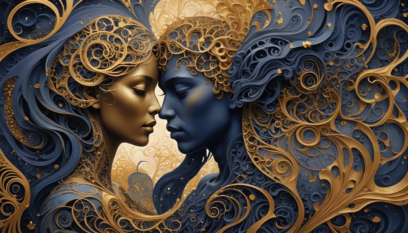 Swirling Fractal Waves with Embracing Couple in Psychedelic ...