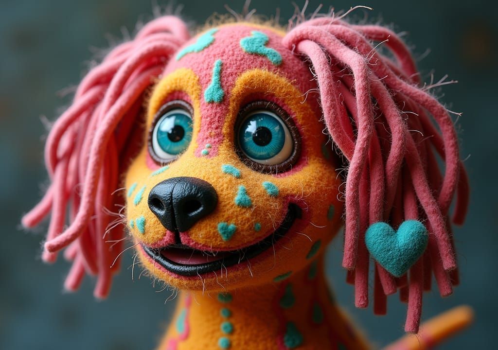 Needle Felted Patchwork Dog Inspired by Textile Art