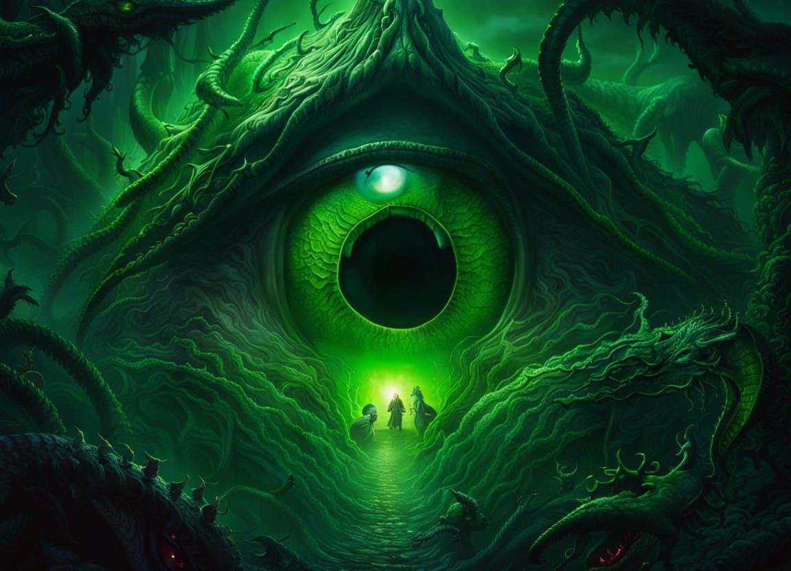 Lovecraftian Horror with Eyes and Green Mist