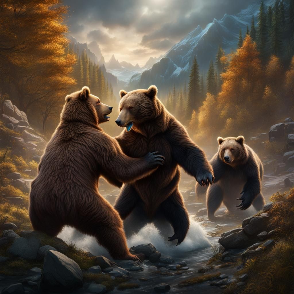 Bears Fighting: Detailed Matte Painting
