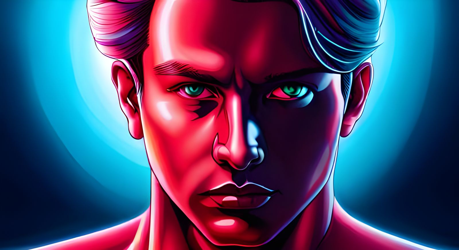 Hyperrealistic Homelander Portrait in Synthwave Style