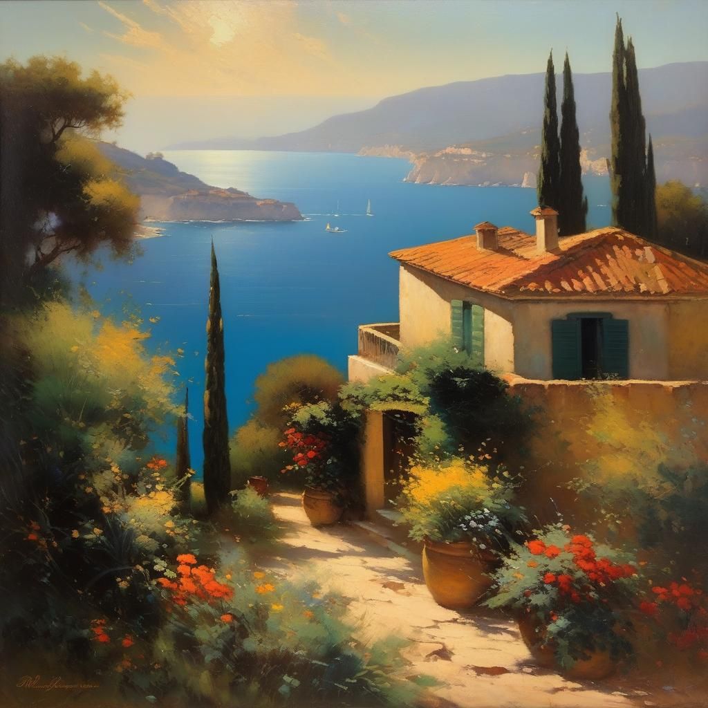 Vintage Tonalist Mediterranean Landscape Oil Painting