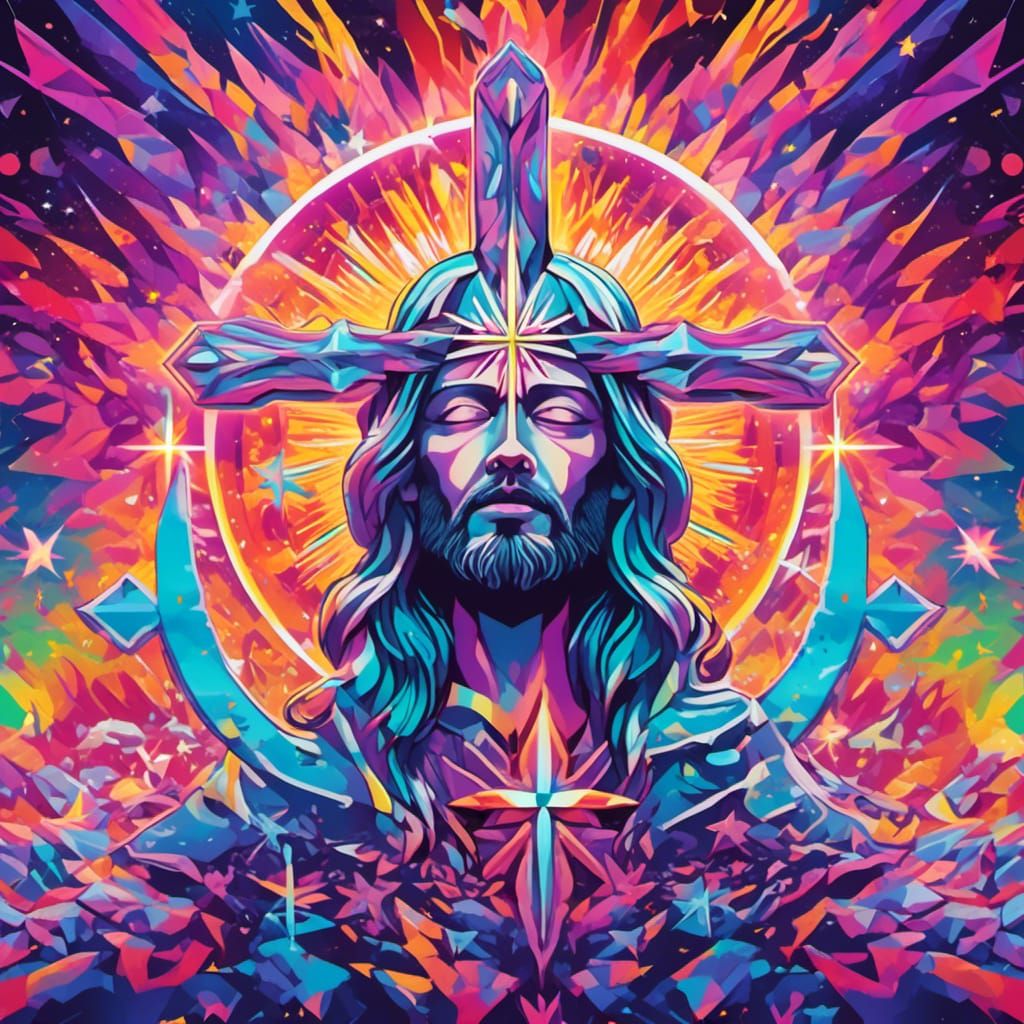 Psychedelic Jesus in Hyperrealistic 3D Dreamscape
