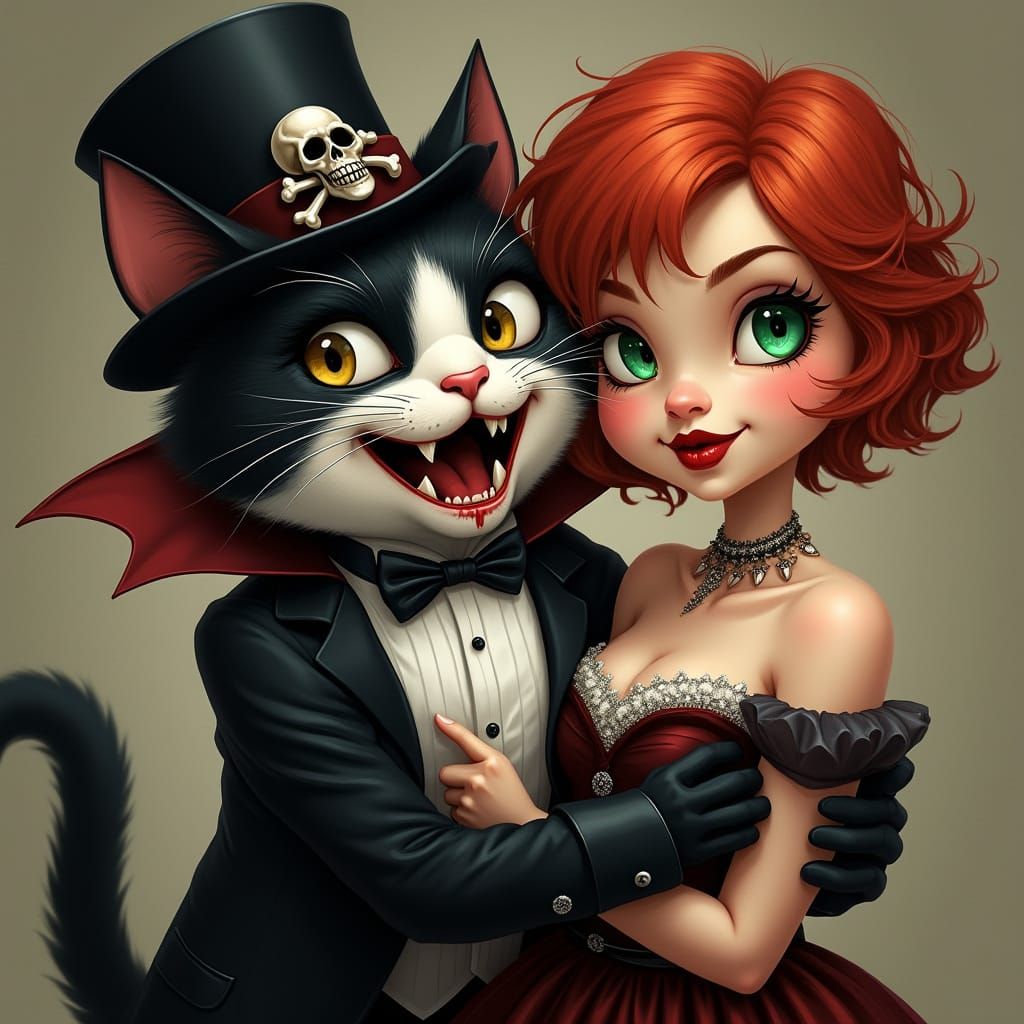 Feline Vampire in Victorian Whimsy