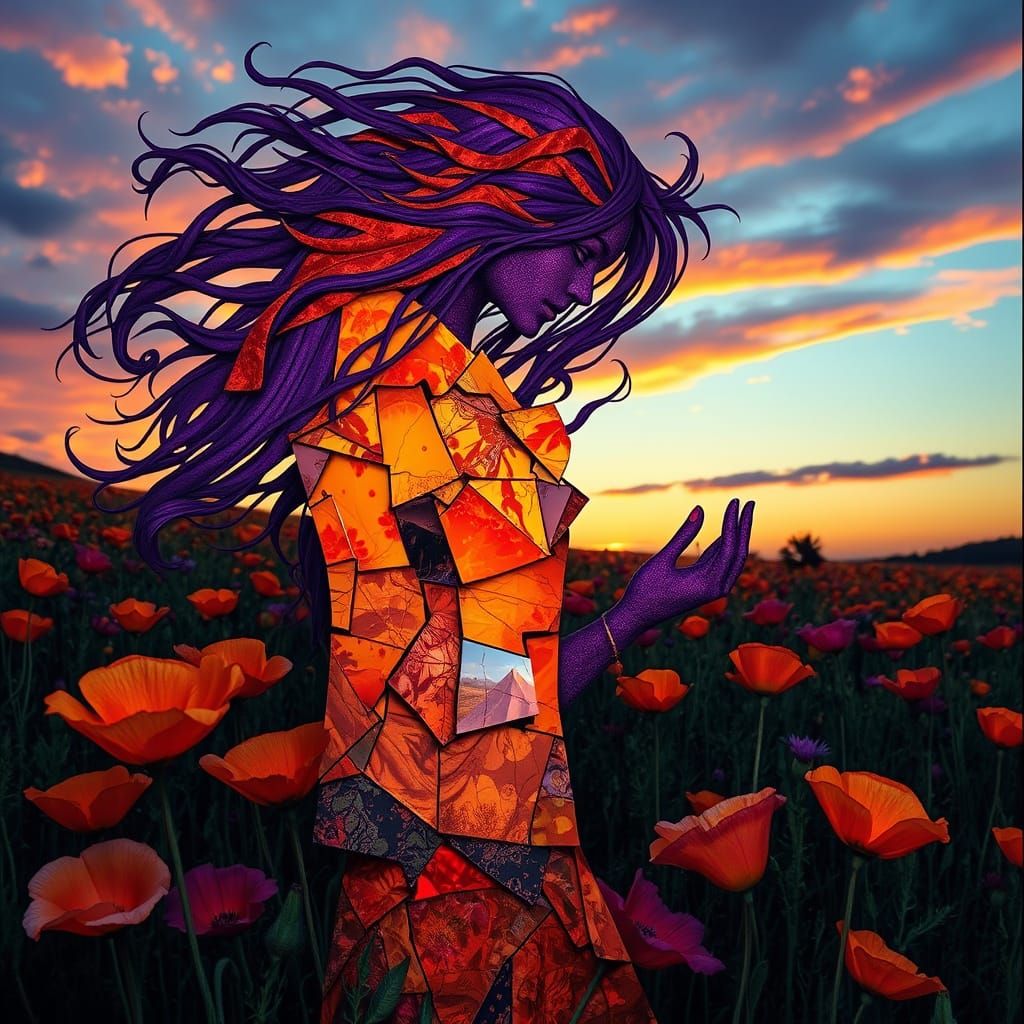 Ethereal Woman Rises from Fields of Vibrant Poppies in a Whi...