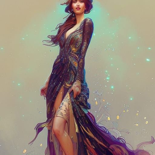 Woman in Fireworks Dress: Digital Art
