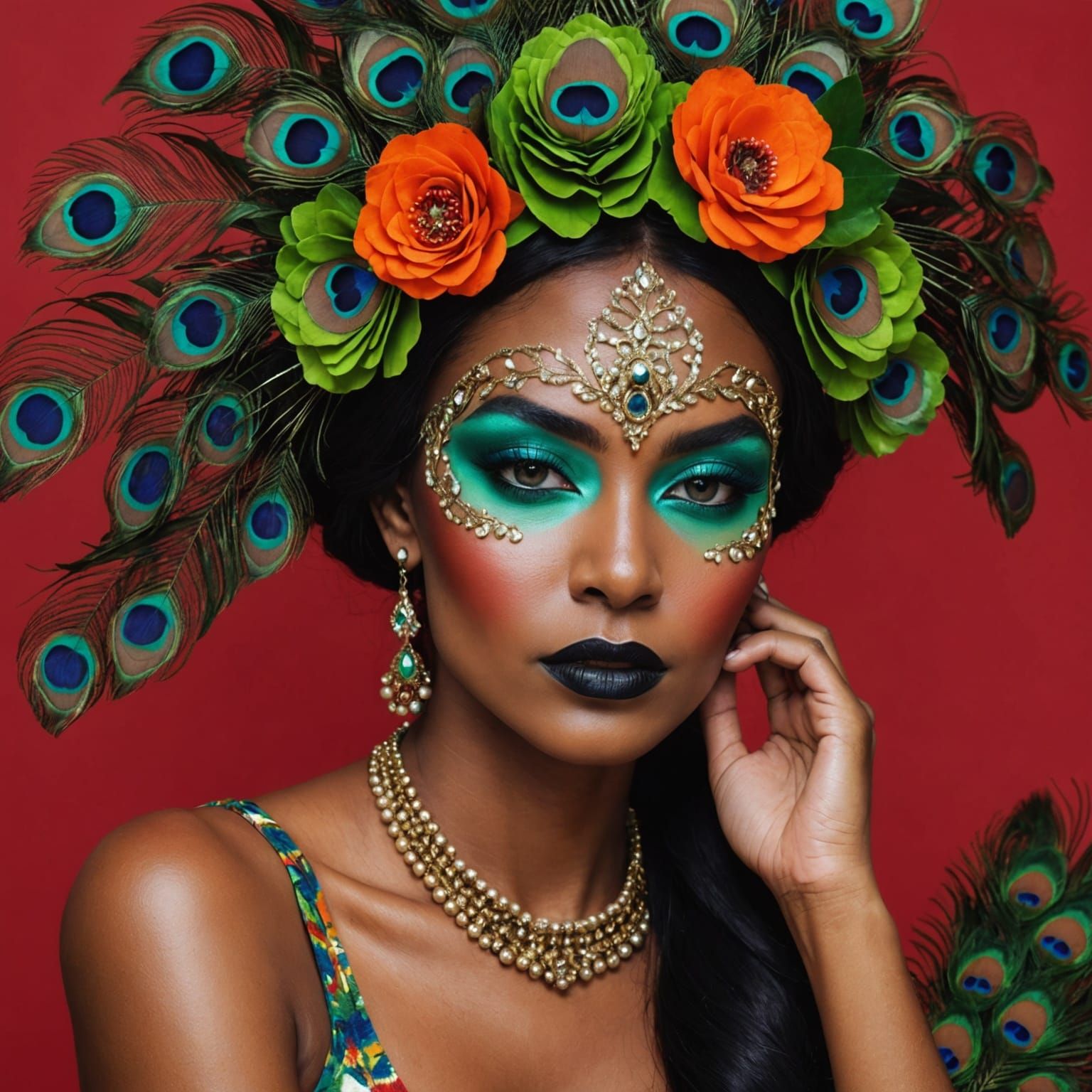 Gold Woman with Peacock Hair, Graffiti Art