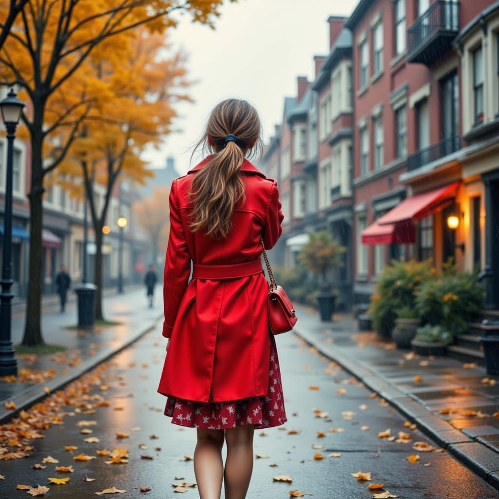 Rainy Autumn City Street Scene