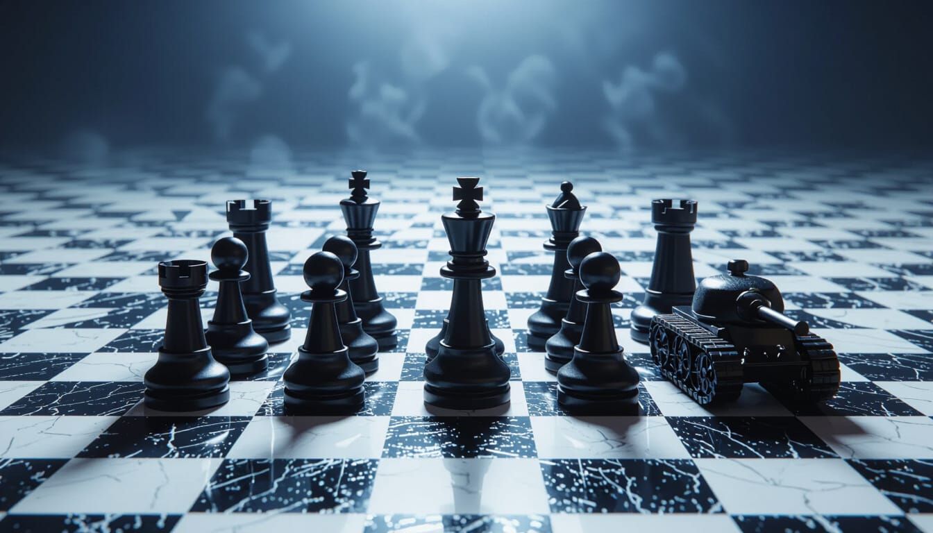 Middle East Conflict Chess: Tanks and Oil Barrels in Moody L...