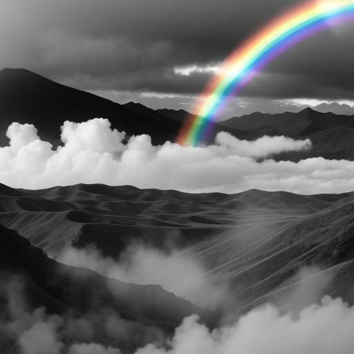 Rainbow Smoke Rises from Black and White Valley