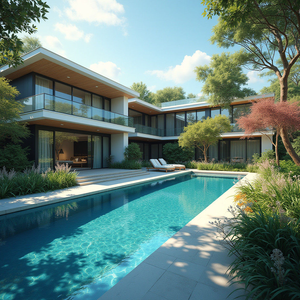 Scandinavian Houses with Pool in Fantasy Landscape