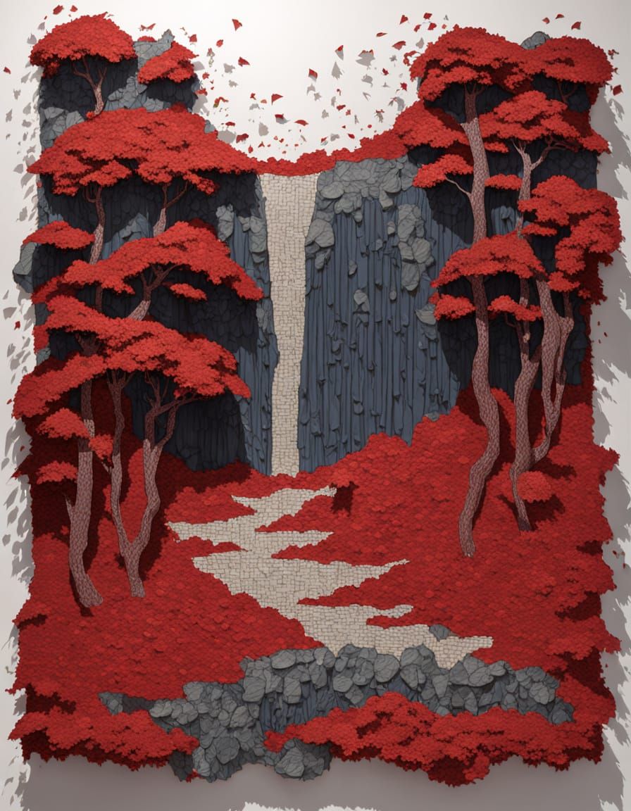 Gothic Autumn Waterfall Oasis in Forest