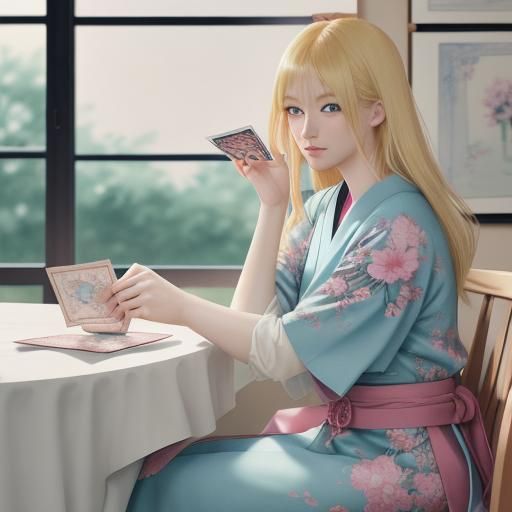 Blonde Tarot Reader in Manga Anime Style