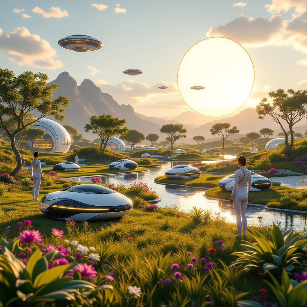 Alien Park Utopia With Drones and Orbital Stations