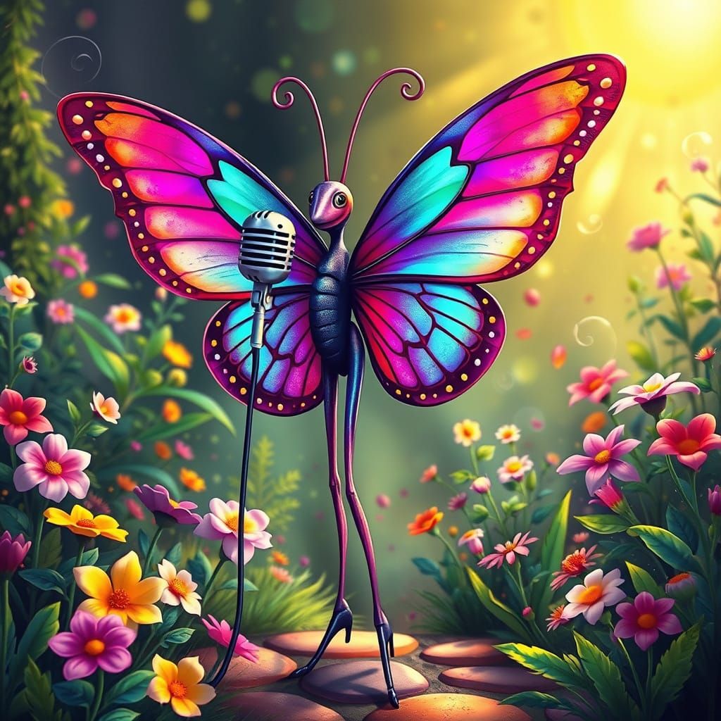Whimsical Pop Star Butterfly in Vibrant Garden
