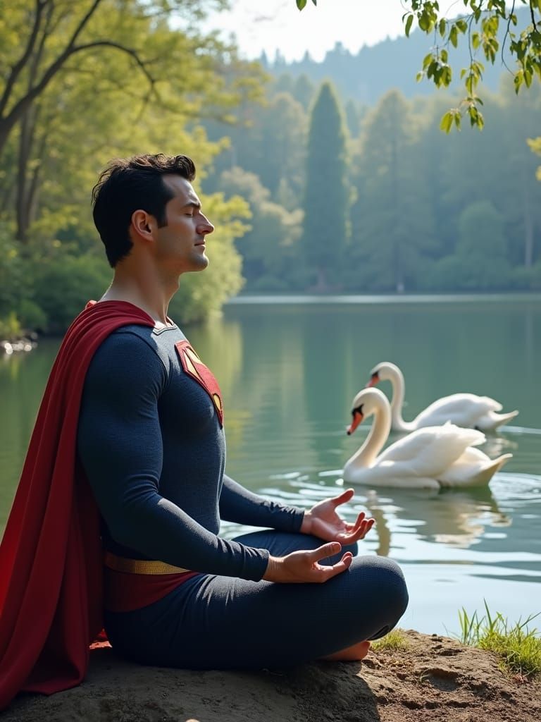 Superman Meditates by a Lake