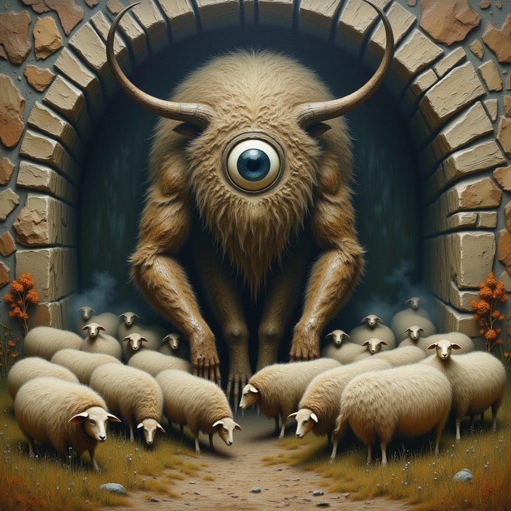 Giant Cyclops Shepherd in Dark Portrait Style