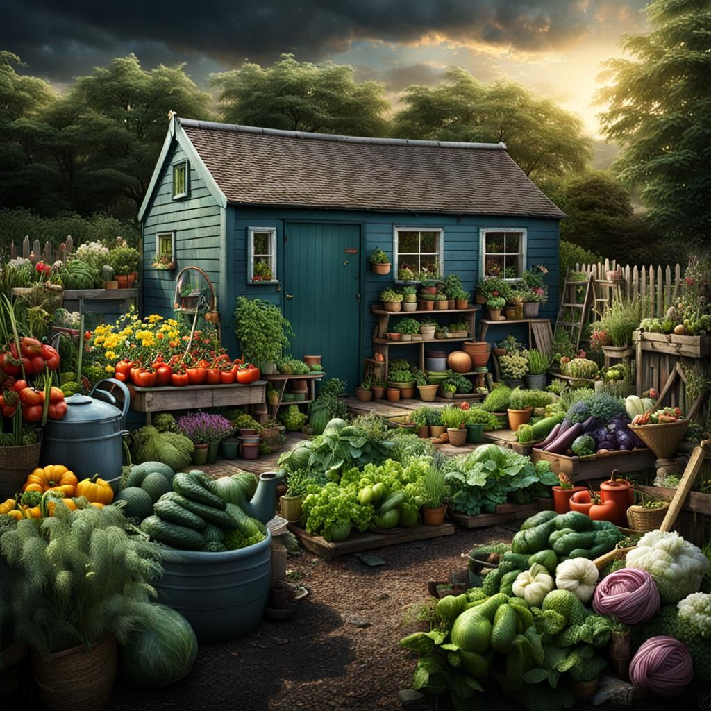 Garden Allotment with Flowers and Vegetables: Digital Matte ...