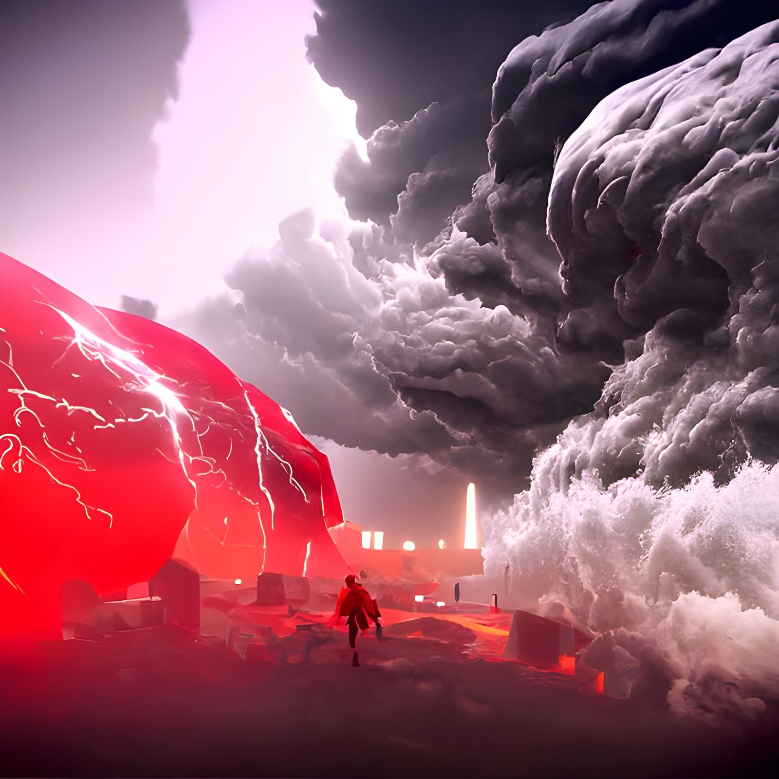 Monumental Red Storm with Lightning, Unreal Engine 5