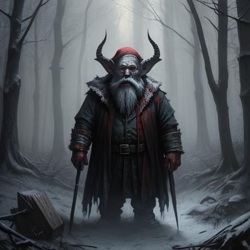 Demonic Gnome in Winter Woods, Gothic Horror Art