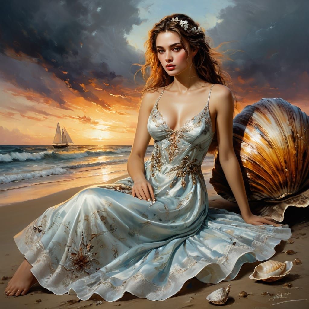 Bioluminescent Seashell Fantasy Art in Royo Style