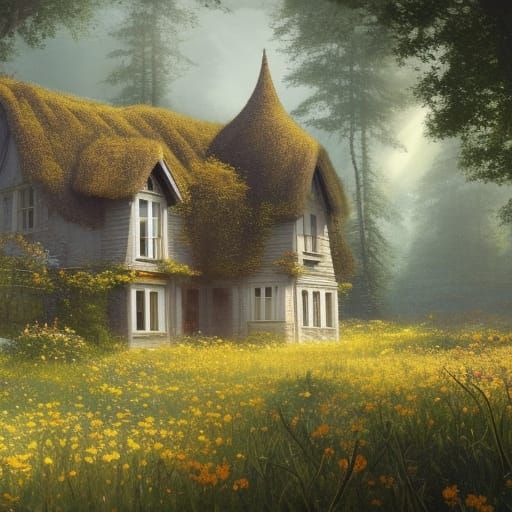 Gothic Cottagecore Seaside House in Summer Sunlight