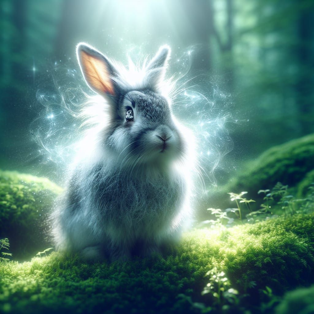 Mystical Rabbit in Ethereal Woodland Scene