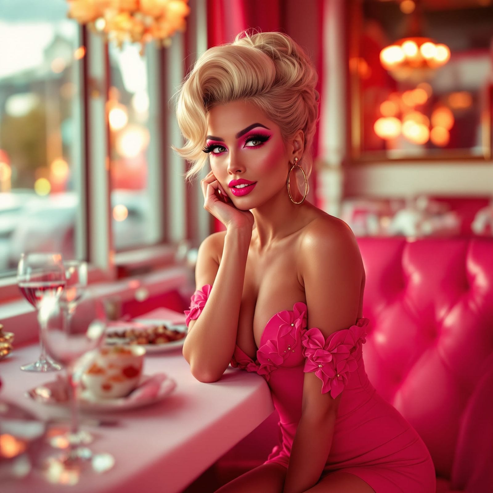 Glamorous Woman in Pink for Valentine's Day