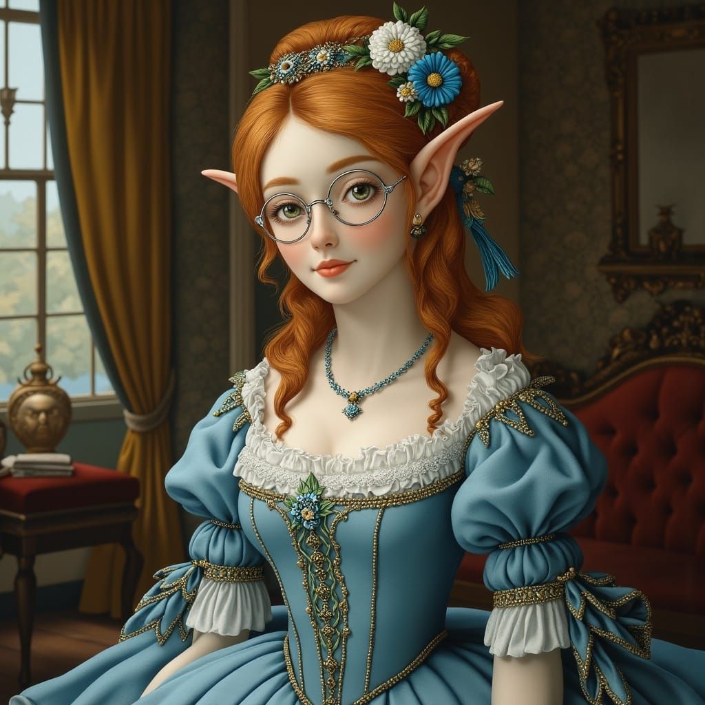 Elegant Elf Woman in Victorian Era Finery