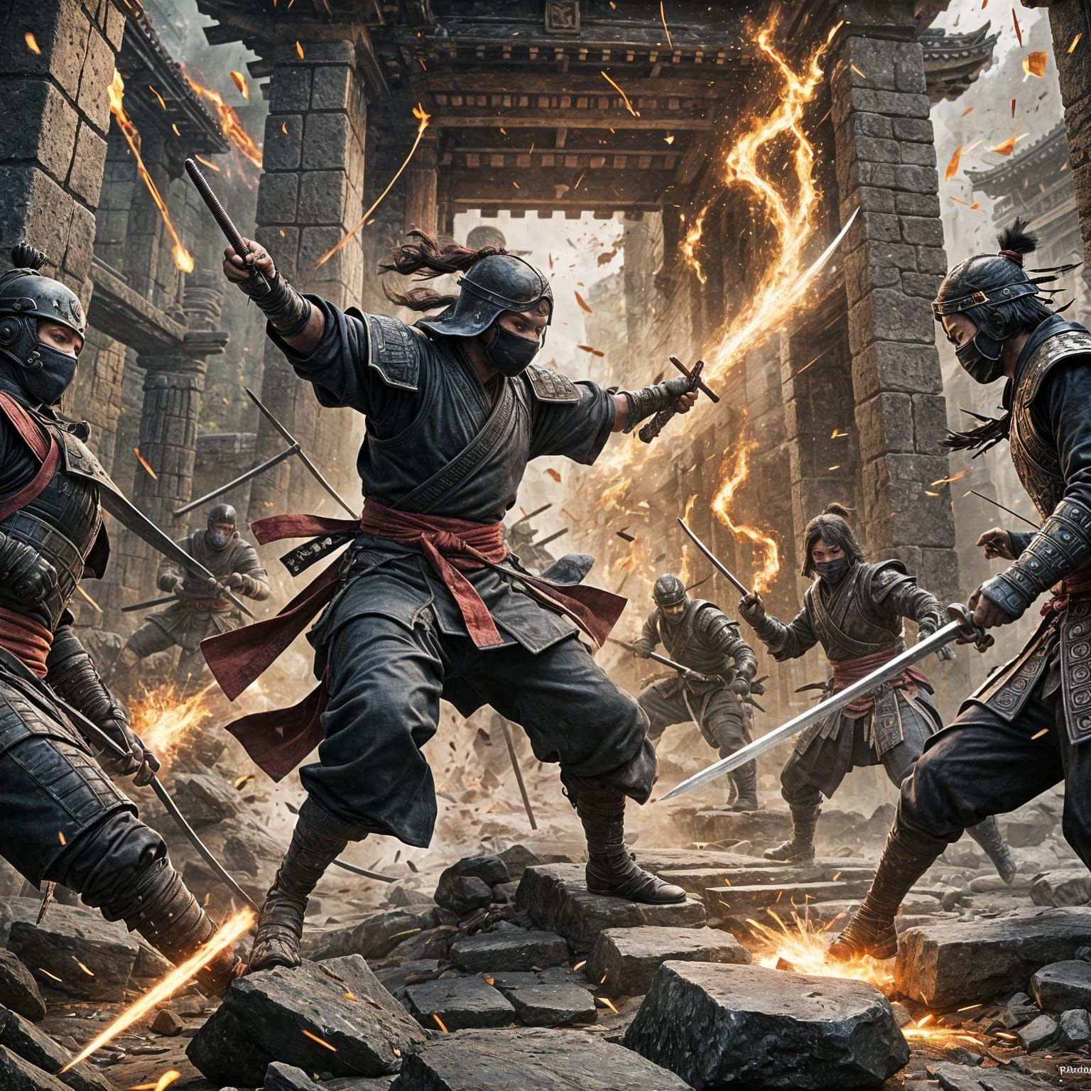 Ninja vs Samurai Battle in Ancient Temple