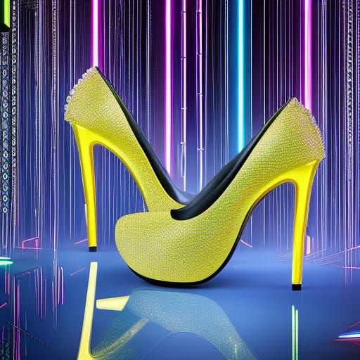 Cyberpunk Rhinestone Stiletto Heels in Neon Lighting