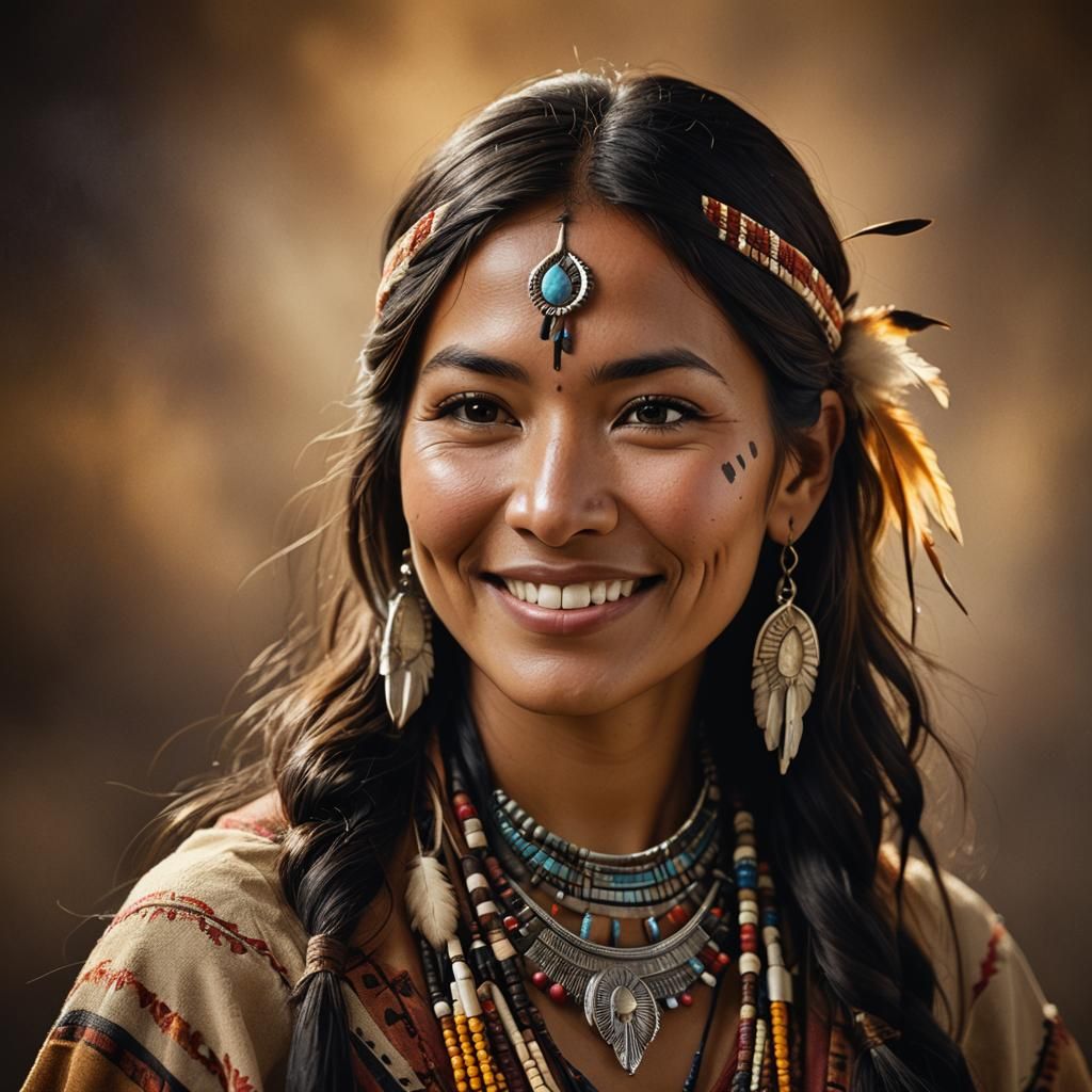 Native American Woman Portrait with Golden Lighting