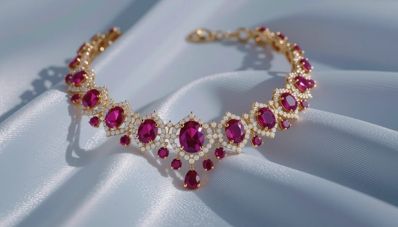 Regal Lady Wearing a Ruby and Diamond Necklace