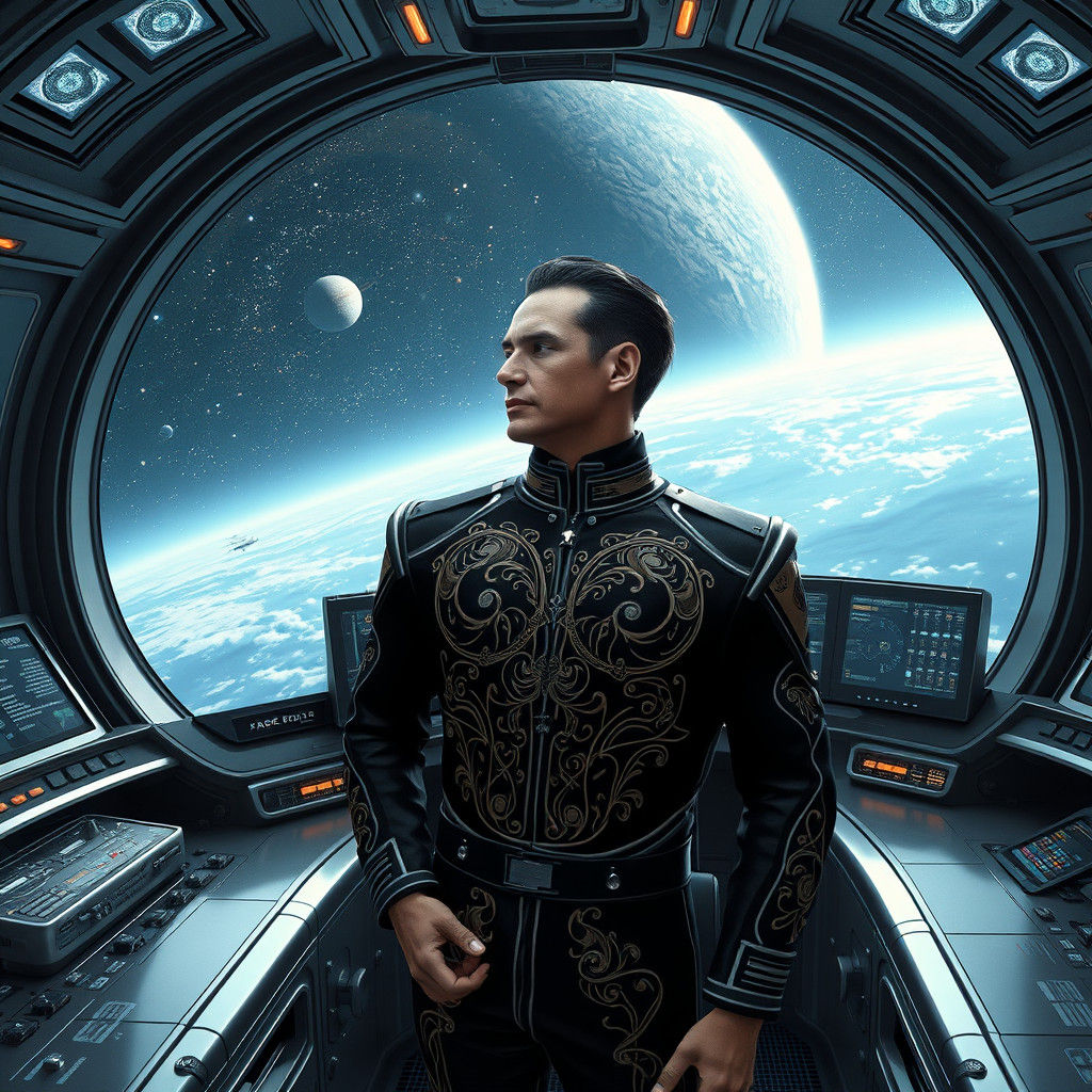 Elegant Space Captain in Art Nouveau Spaceship