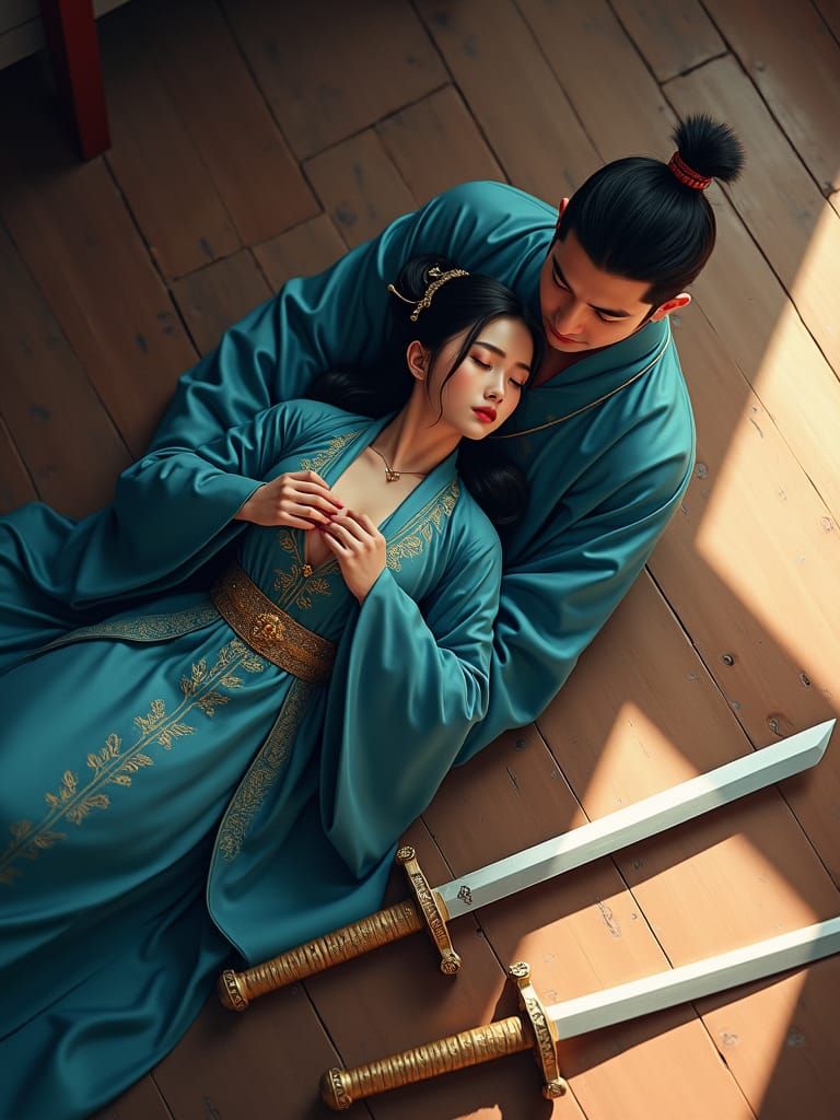 Chinese Couple with Swords in Anime Style