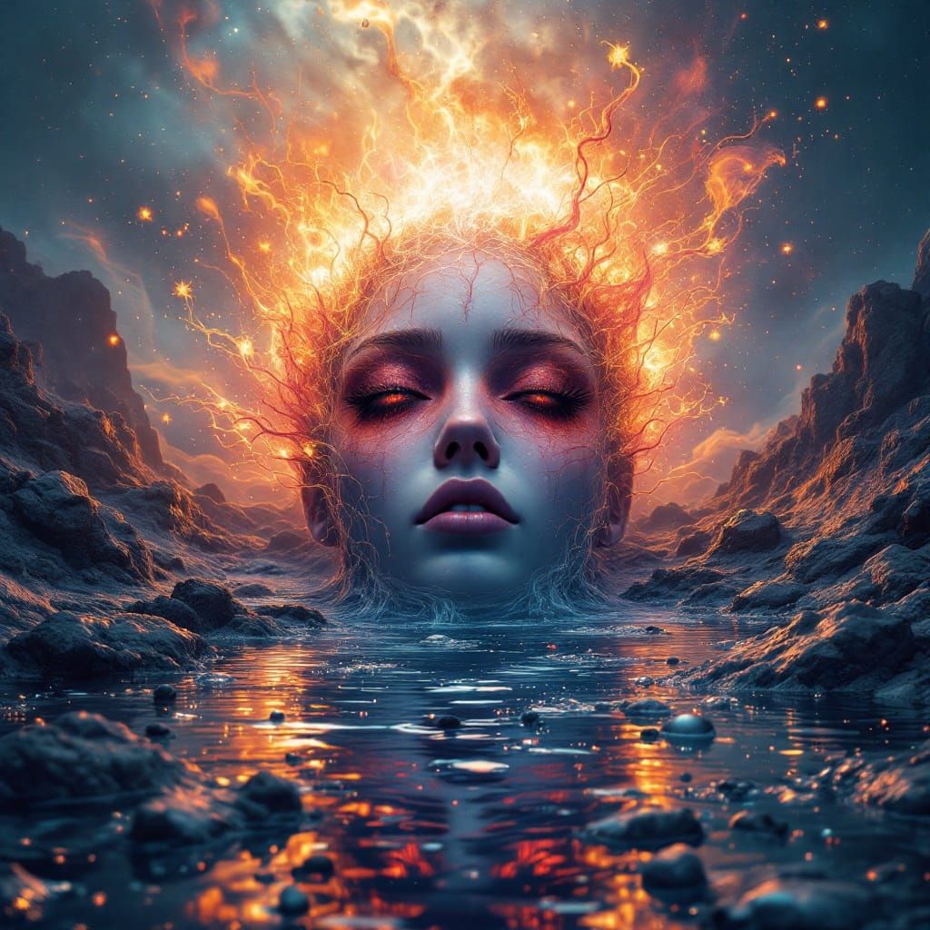 Psychedelic Melting Figure in Ethereal Landscape