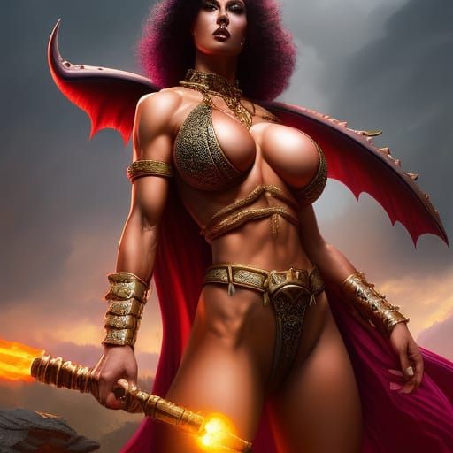 Fantasy Barbarian with Voluptuous Pose, Digital Art