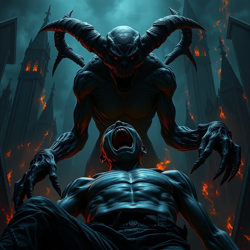 Dark Fantasy Demon Possession in Gothic Horror Style