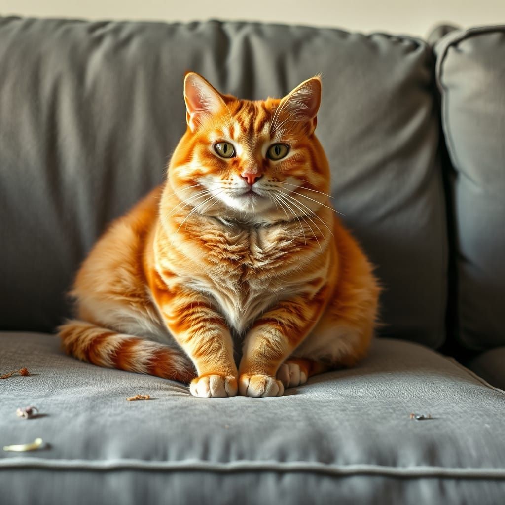 Ginger Cat on Weathered Sofa