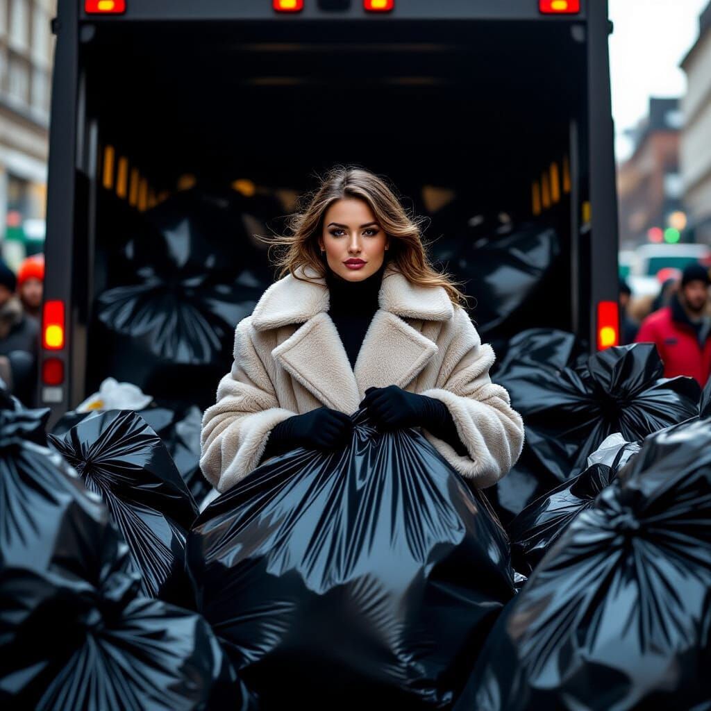 Elegant Woman Discarded in Trash, Professional Photography