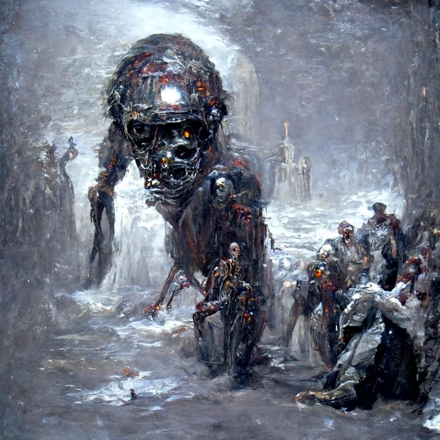 Cybernetic Zombie Horror in Oil Painting Style