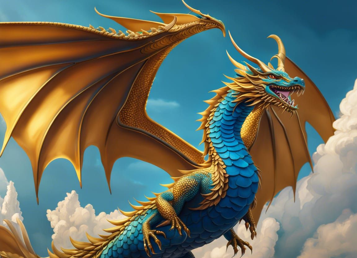 Golden Dragoness Flying High: Fantasy Concept Art