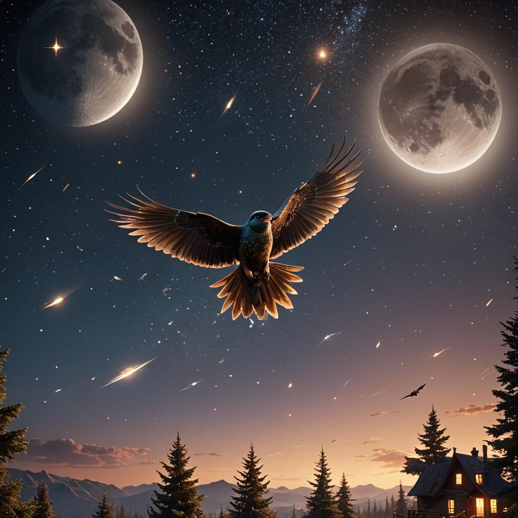 Bird Gazing at Stars: Detailed Fantasy Concept Art