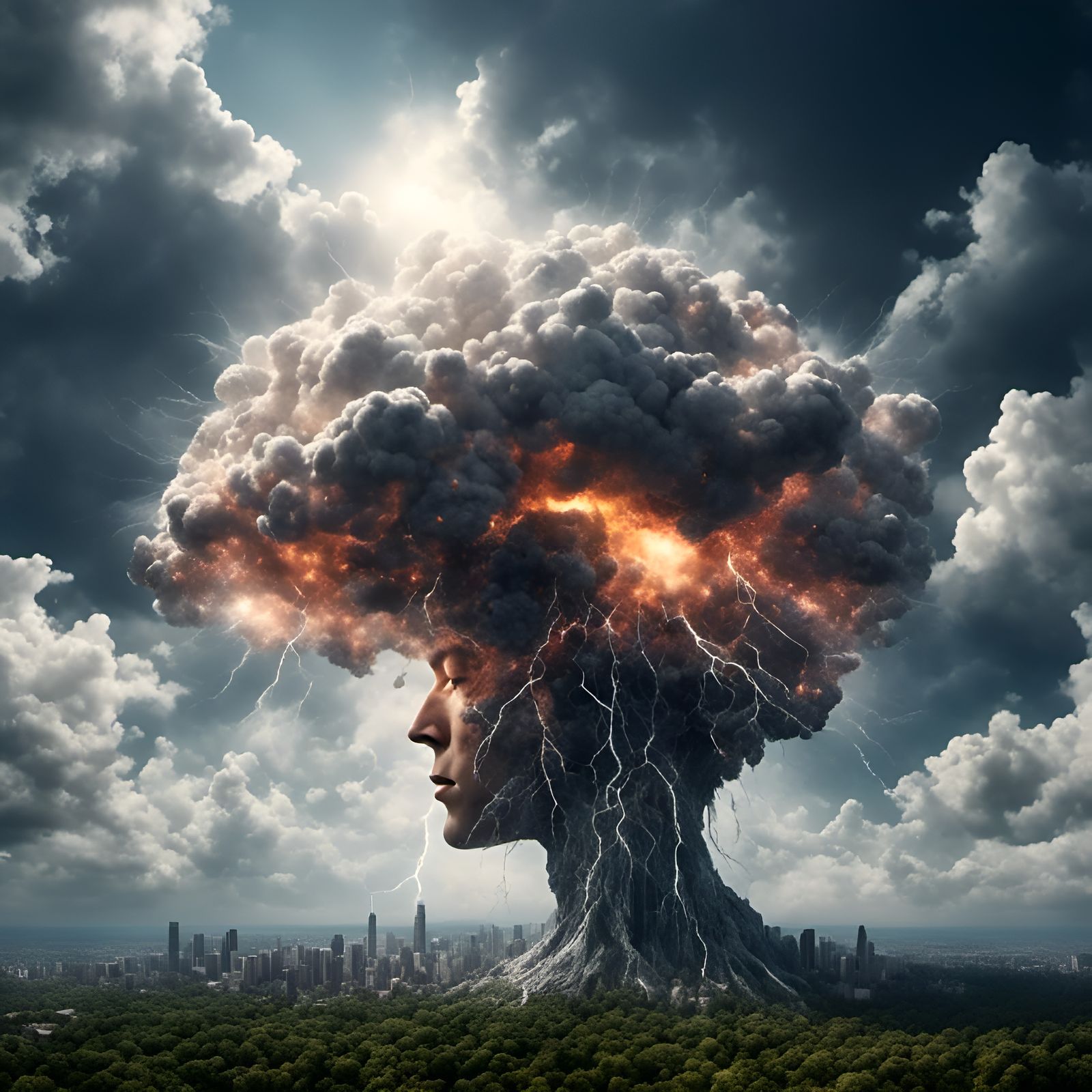 Brainscape Lightning Storm in Digital Art Style