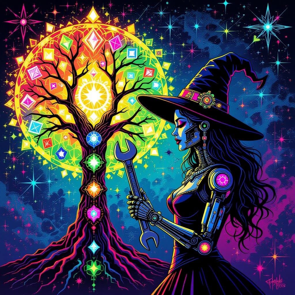 Cosmic Witch Repairs Tree of Life in Psychedelic Graffiti Ar...