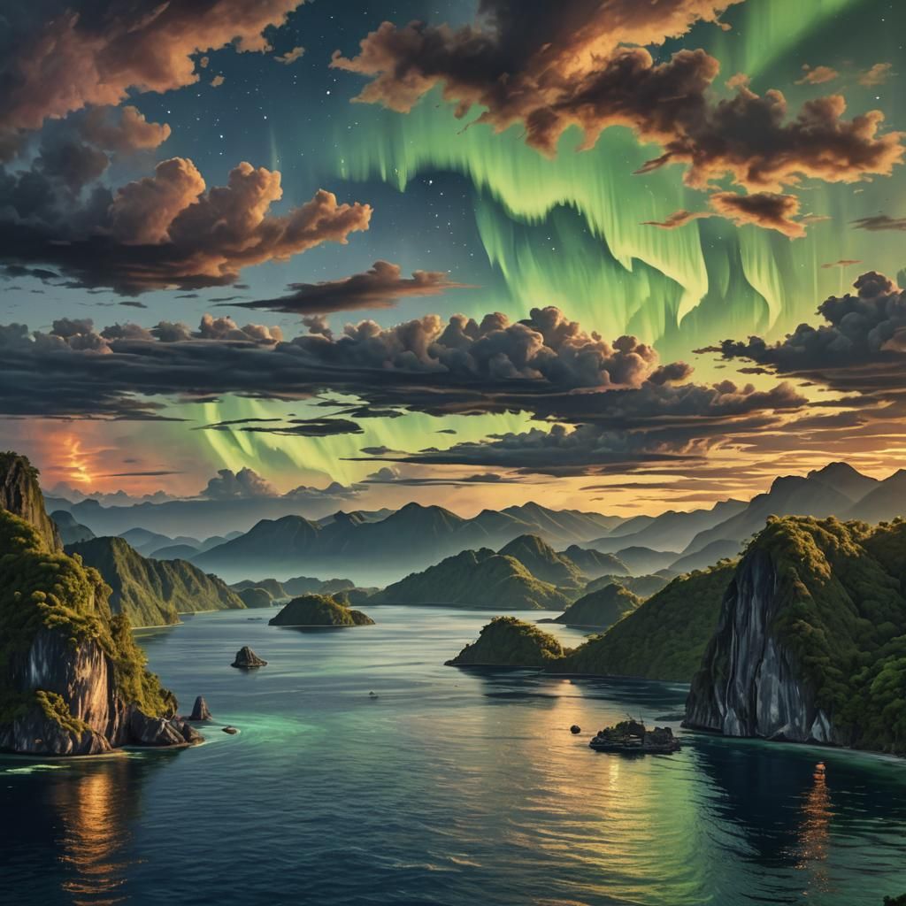 Raja Ampat Islands at Sunset: An Oil Painting